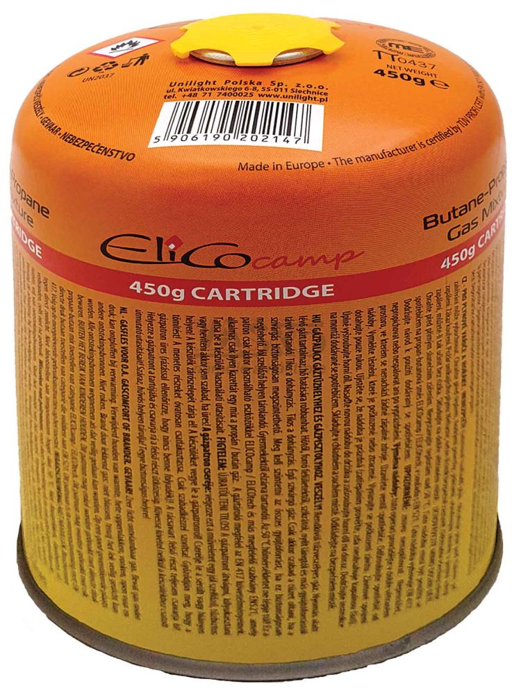 Plynová kartuša s propan-butanom 450 g, pripojenie na závit 7/16", ELICO