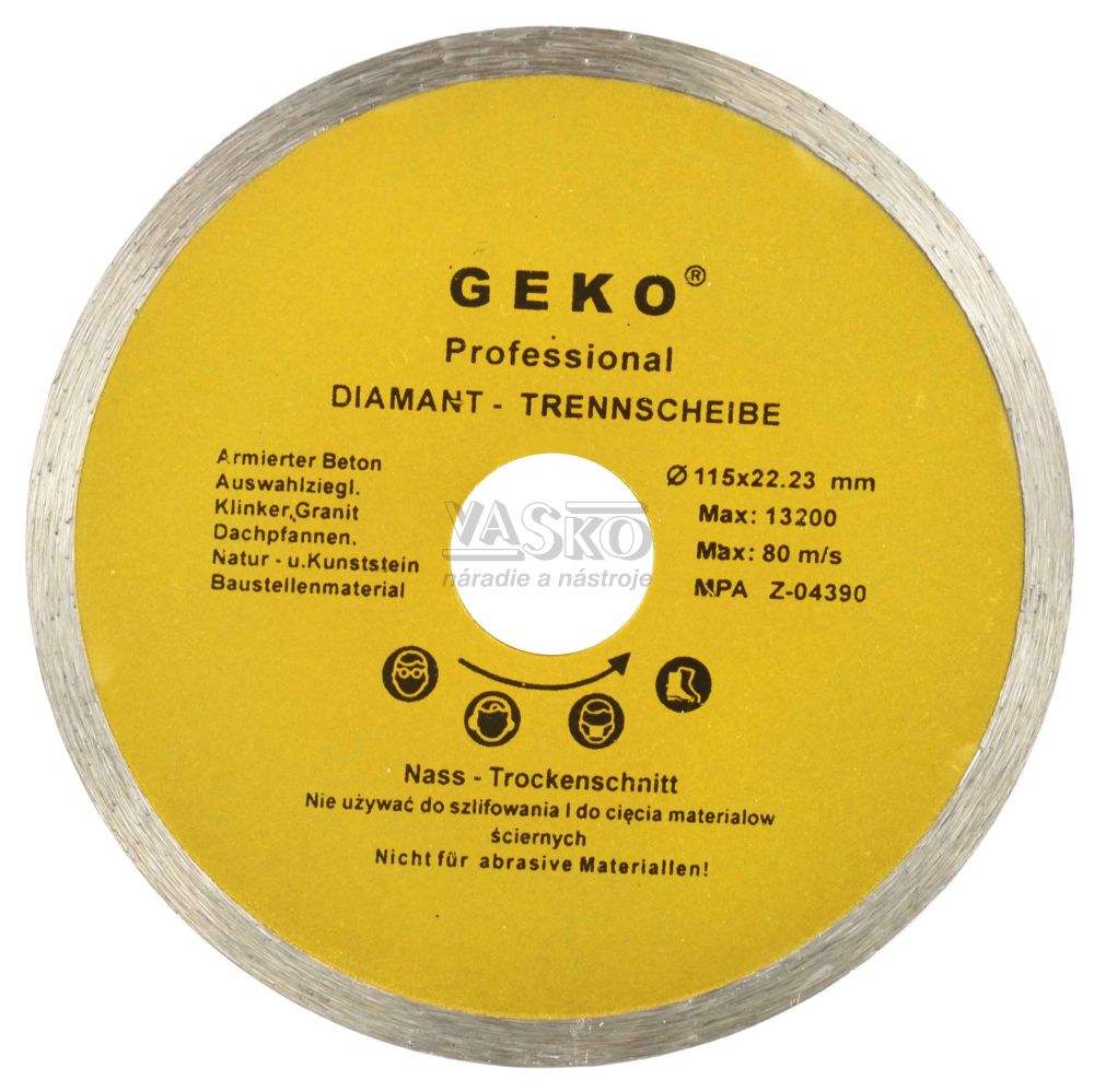 Diamantový kotúč celoobvodový 115 x 22 x 1,9 mm, GEKO