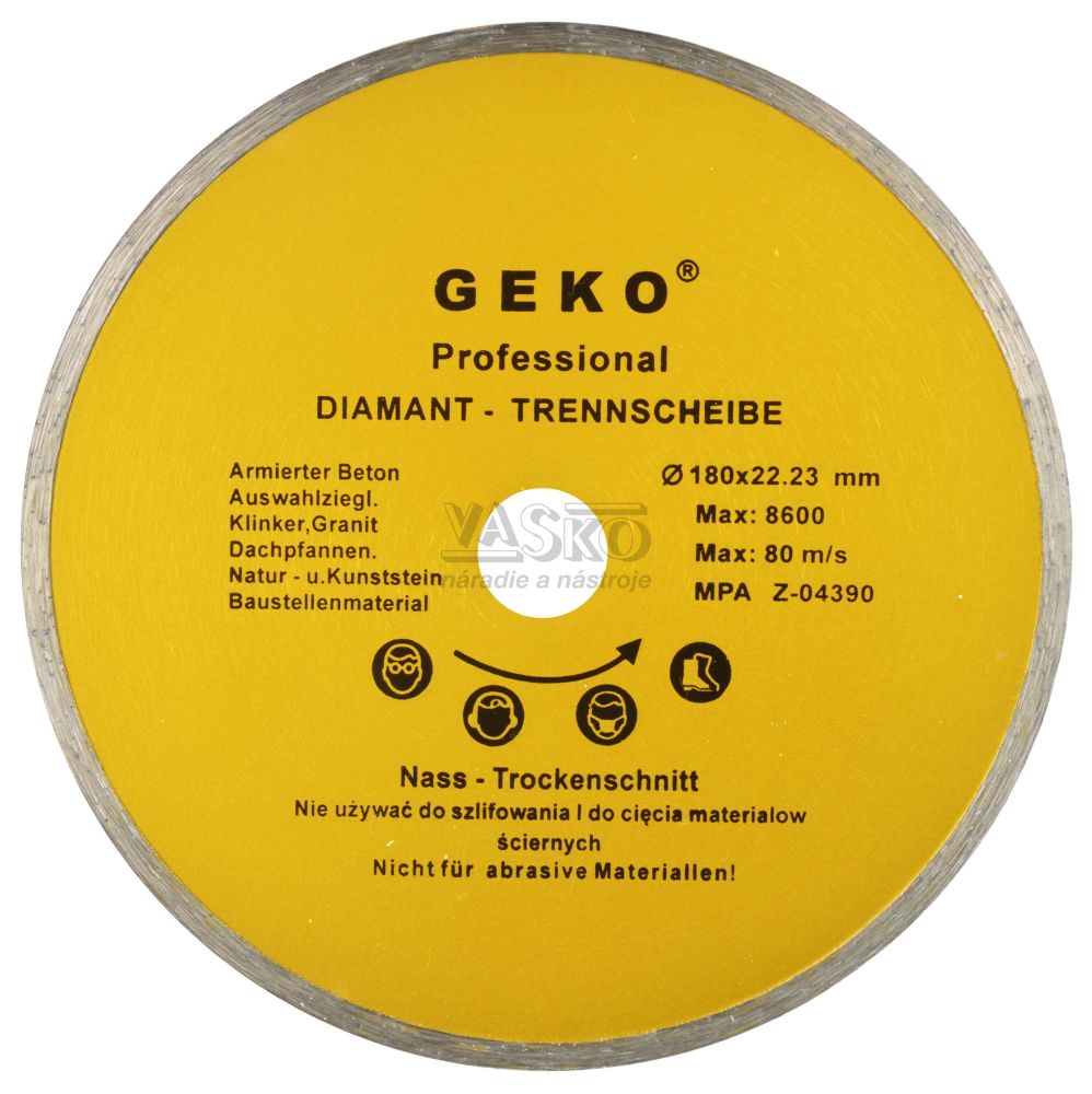 Diamantový kotúč celoobvodový 180 x 22,2 x 2,5 mm, GEKO