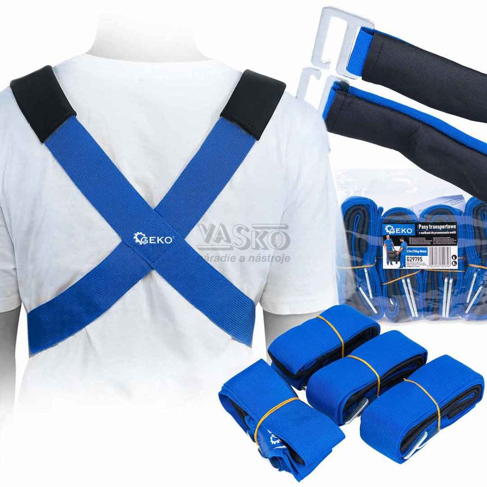 Transportné pásy s popruhmi na premiestňovanie nábytku 2,9 m / 270 kg / 50 mm, GEKO