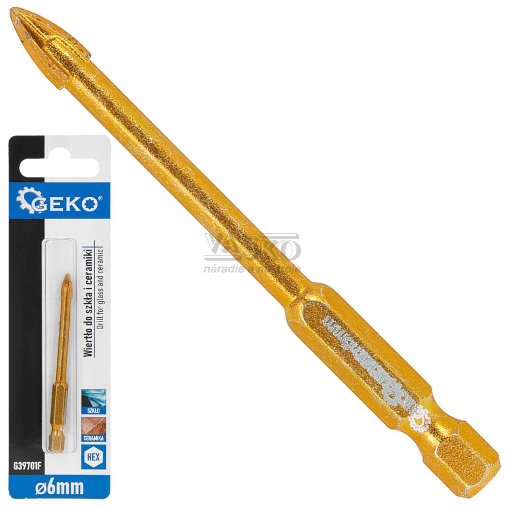 Vrták do skla a keramiky 6 mm, 4-britý, stopka 1/4", GEKO