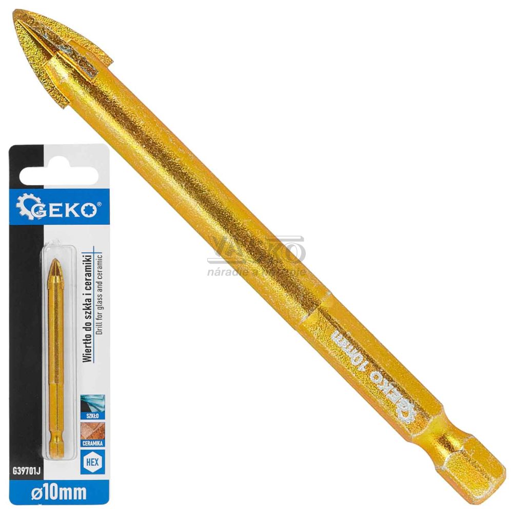 Vrták do skla a keramiky 10 mm, 4-britý, stopka 1/4", GEKO