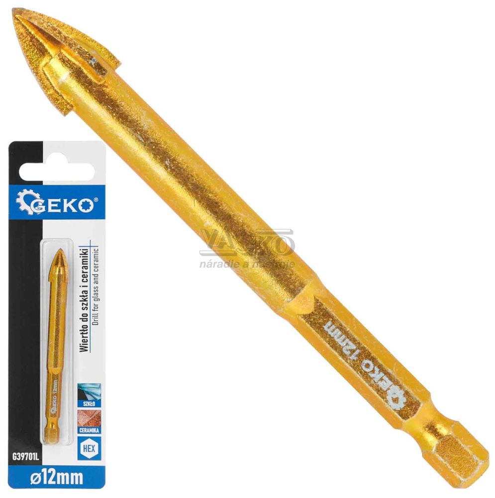 Vrták do skla a keramiky 12 mm, 4-britý, stopka 1/4", GEKO