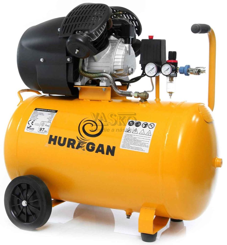Kompresor olejový 2-piestový 2,2 kW, 530 l/min, 230V, vzdušník 100 litrov, HURAGAN