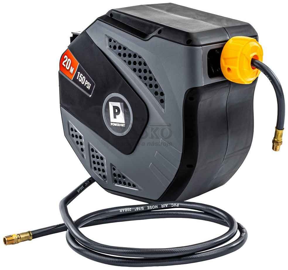 Samonavíjací závesný bubon s hadicou na vzduch, 8x12 mm, dĺžka 20 m, POWERMAT