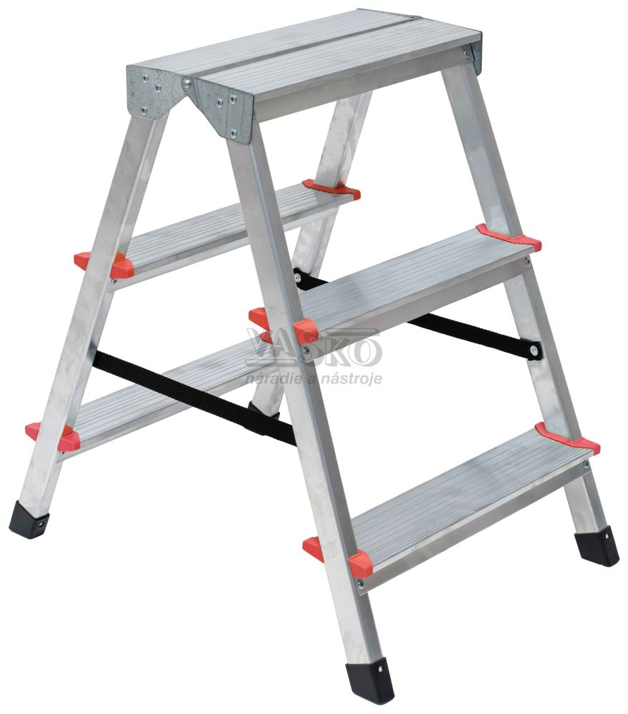 Schodíky hliníkové obojstranné - 3 stupne, 56 cm, nosnosť 120 kg, VASKO
