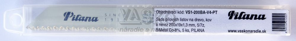 Sada pílových listov na drevo, kov a nerez 200x19x1,3 mm, 5/7z, BiMetal Co-8%, 5 ks,PILANA