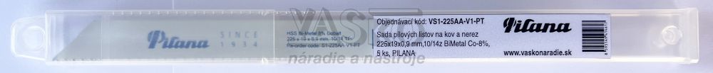 Sada pílových listov na kov a nerez 225x19x0,9 mm,10/14z BiMetal Co-8%, 5 ks, PILANA