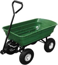 Z�hradn� voz�k so 4 kolesami, nosnos� 130 kg, v�klopn�, 75 litrov, plastov� korba, JAD