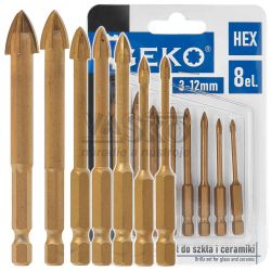 Sada vrtkov do skla a keramiky, 7-dielna, 3-12 mm, 4-brit, stopka 6 HRAN, GEKO