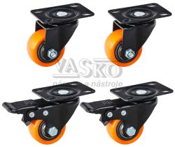 Sada 4 otočných koliesok 40 mm, nosnosť 40 kg - 2 kolieska s brzdou, GEKO Sada 4 otočných koliesok 40 mm, nosnosť 40 kg - 2 kolieska s brzdou, GEKO