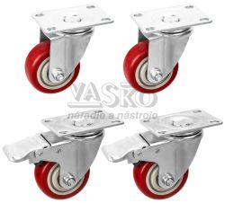 Sada 4 oto�n�ch koliesok 75 mm, nosnos� 100 kg - 2 kolieska s brzdou, GEKO