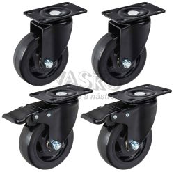 Sada 4 oto�n�ch koliesok 100 mm, nosnos� 120 kg - 2 kolieska s brzdou, GEKO