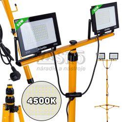 LED reflektor 2x50W s teleskopick�m stojanom, studen� biela 4500K, KELTIN