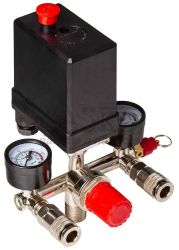 Tlakov� sp�na� na kompresor, 6-8 barov, 400V, 2 v�stupy 1/4" s manometrami, MAR-POL